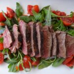 Pan Fried Medium Steak with Rocket and Tomato Salad